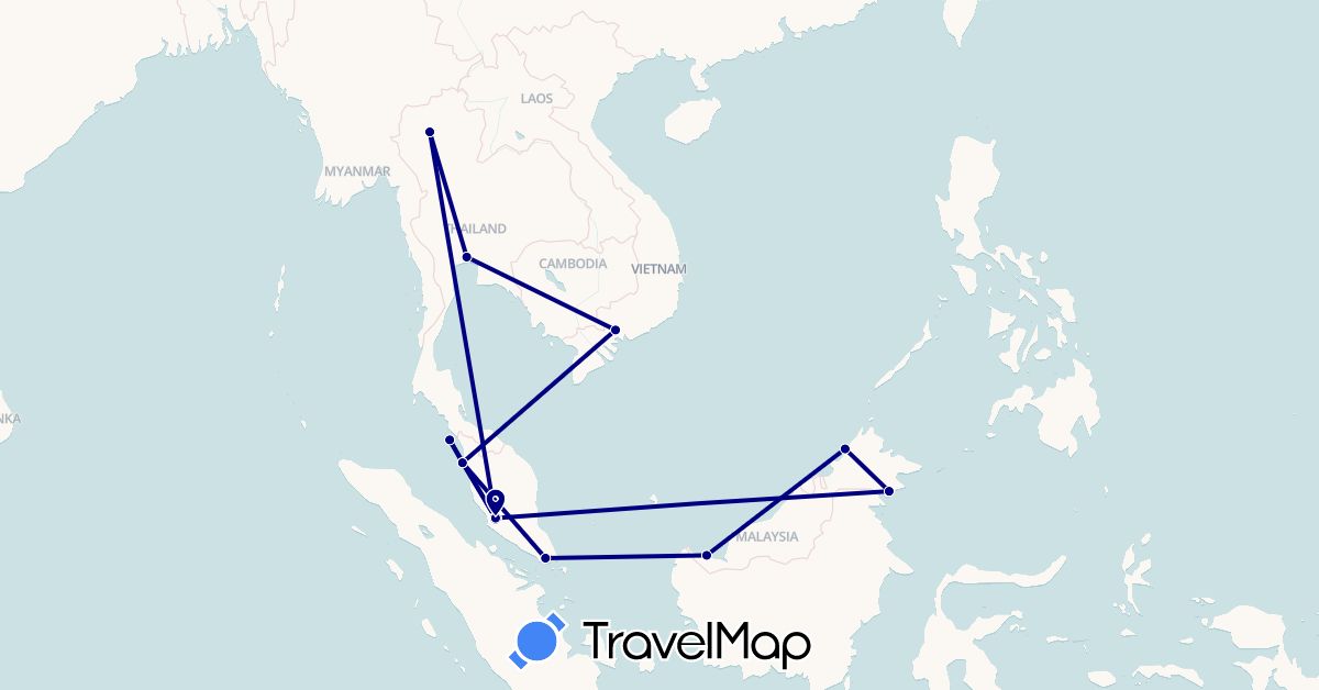 TravelMap itinerary: driving in Malaysia, Thailand, Vietnam (Asia)